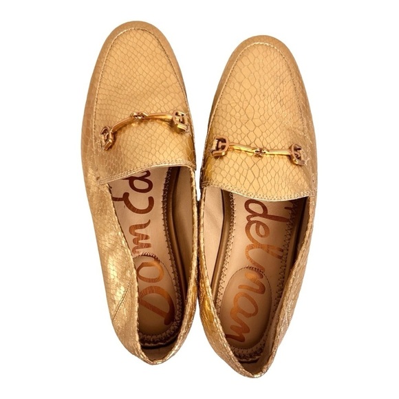 Sam Edelman Loraine Gold Boa Metallic Stack Heel Loafers NWOB - Picture 6 of 7